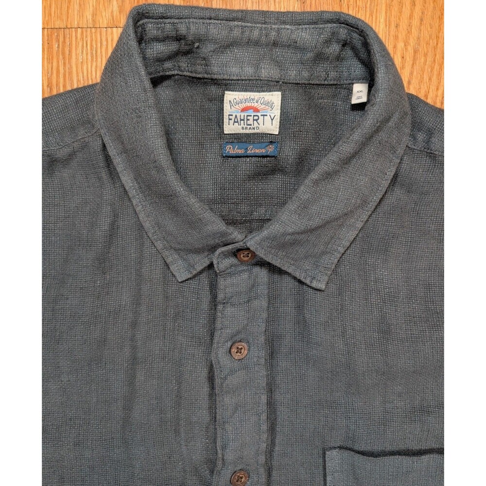 Faherty Mens Palma Linen Shirt 2XL Short Sleeve Button Up 100% Linen Grey Summer